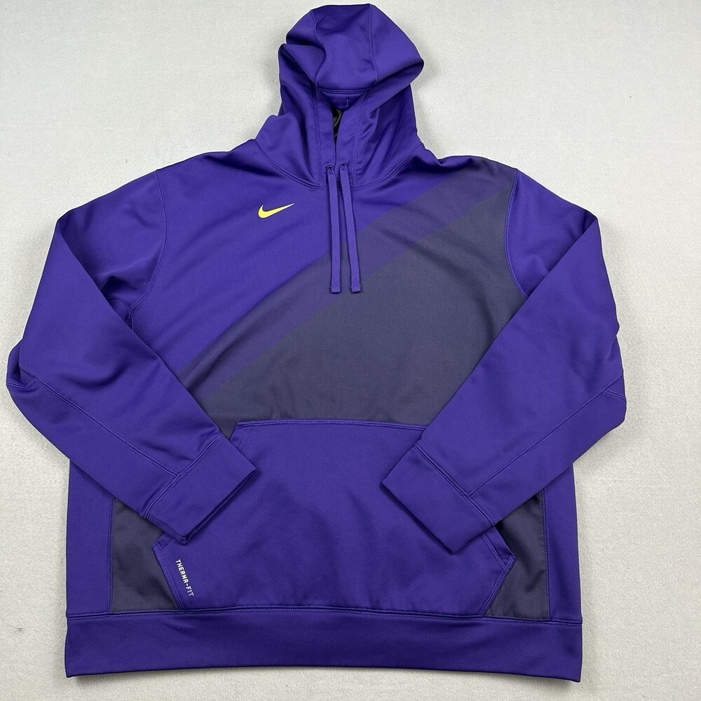 Nike Hoodie Men Extra Large Purple Colorblock Therma Fit Sweatshirt Swoosh XL